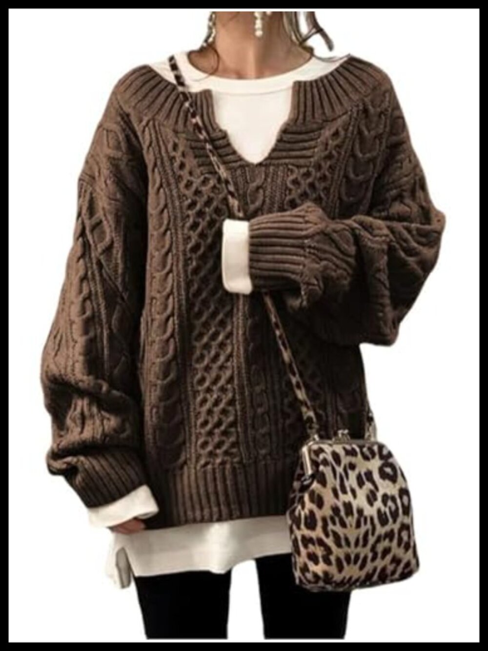 Womens Winter Chunky Cable Knit V Neck Long Sleeve Loose Sweater Pullover
